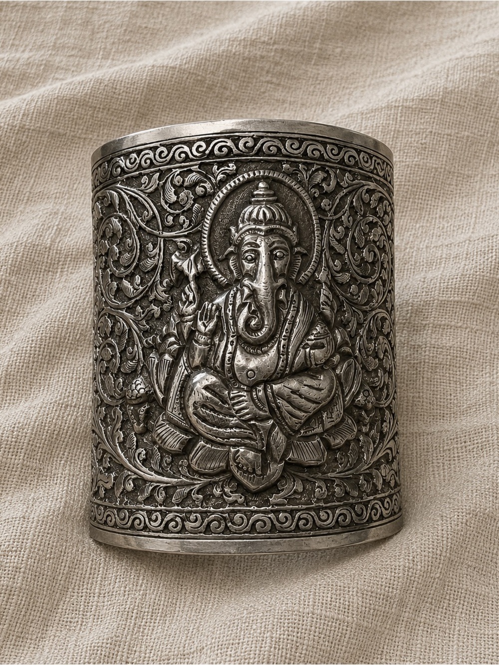 Antique Indian Temple Silver Ganesha Cuff Bracelet